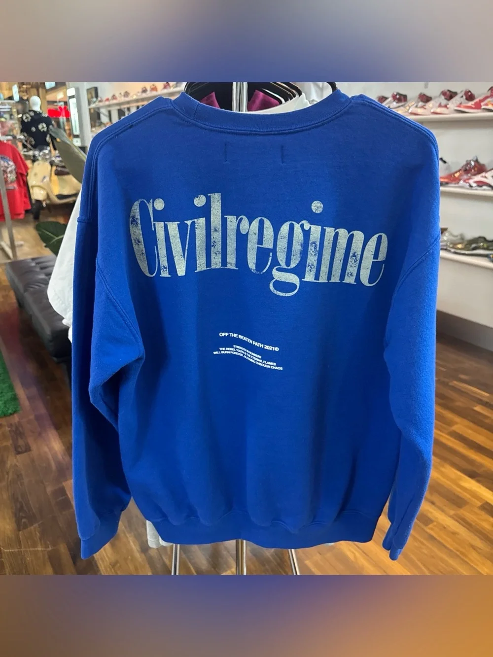 Civil Regime Crewneck Sweatshirt Medium Blue Off The Beaten Path Graphic Pullove